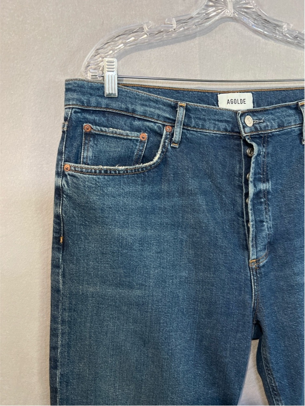 Agolde Riley Crop Jeans Women’s 33 Blue High Rise Straight Leg A056-1858 - Picture 9 of 13
